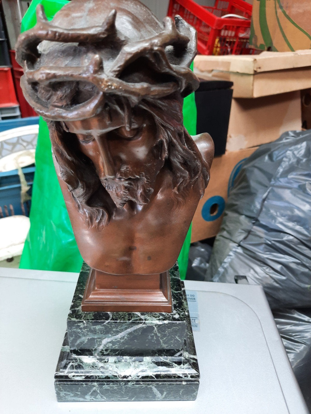 Gesigneerd Bronzen Jezus Beeld op Marmeren Sokkel, Ophalen, Brons, Beeld, Gemerkt
