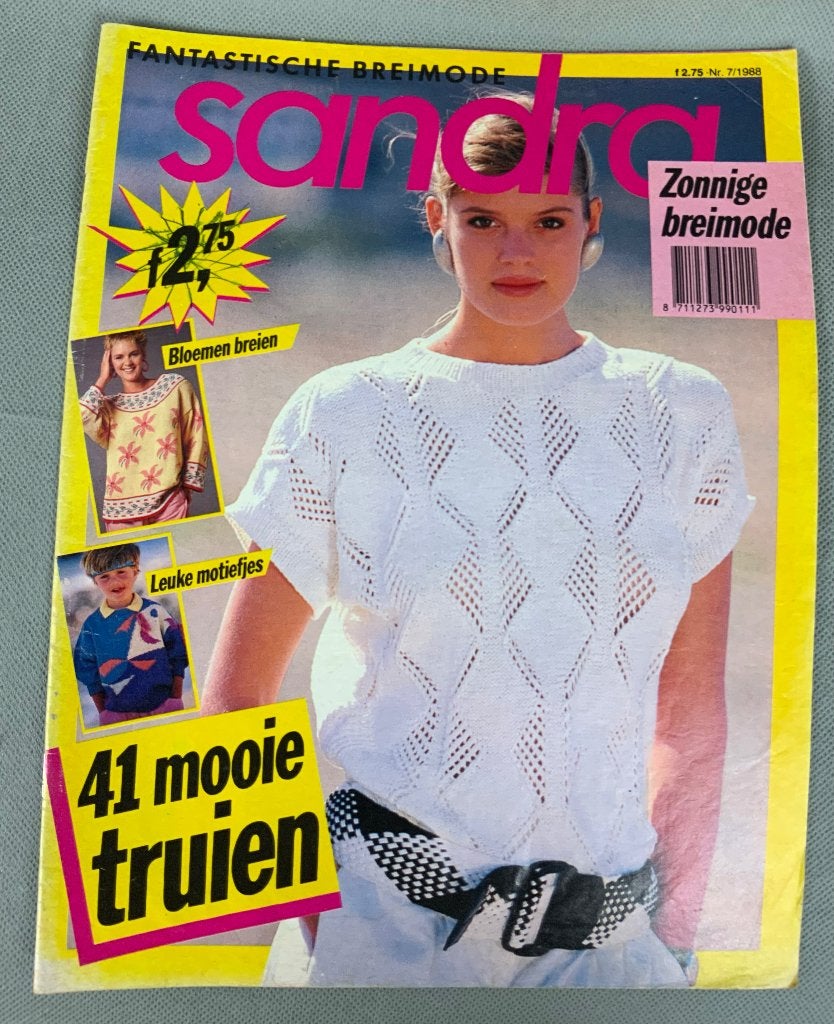 Vintage 80s breiblad Sandra nr 7 1988 - 41 patronen, Hobby en Vrije tijd, Breien en Haken, Ophalen of Verzenden, Zo goed als nieuw