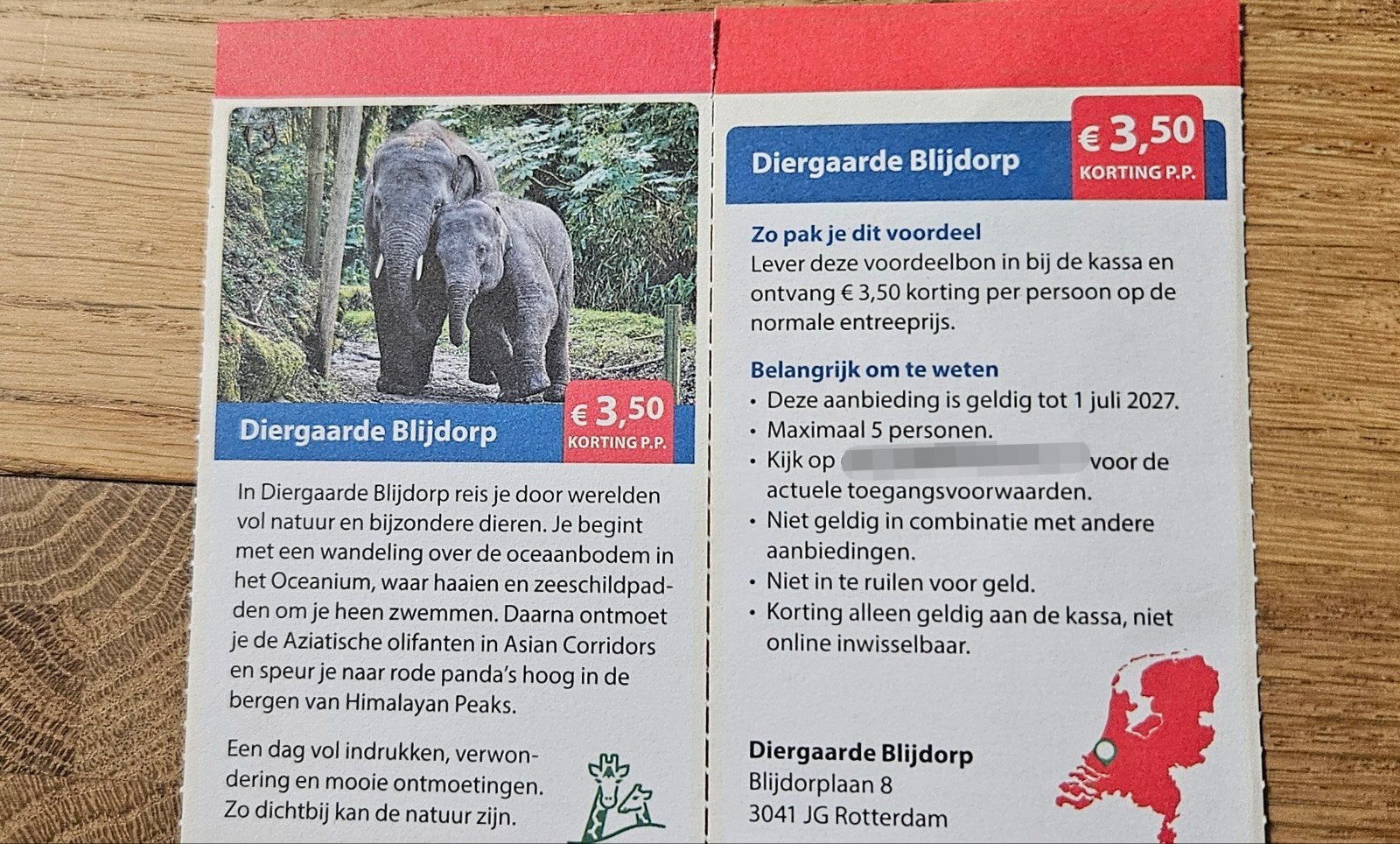 Diergaarde Blijdorp €3,50 korting p.p., Tickets en Kaartjes, Drie personen of meer, Kortingskaart