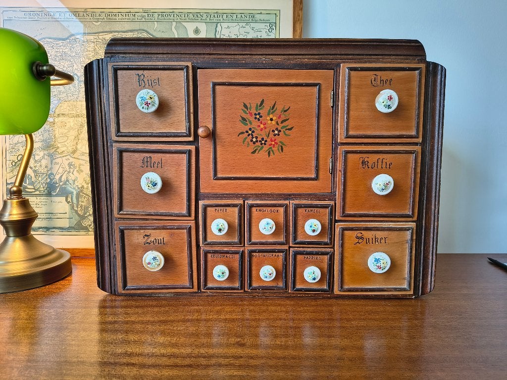 Vintage Houten Kruidenkastje / Antique Spice Cabinet, Ophalen of Verzenden