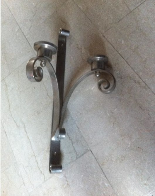 Wand kandelaar metaal RVS L 60 cm Br 35 cm, 50 tot 75 cm, Ophalen of Verzenden, Zo goed als nieuw, Metaal