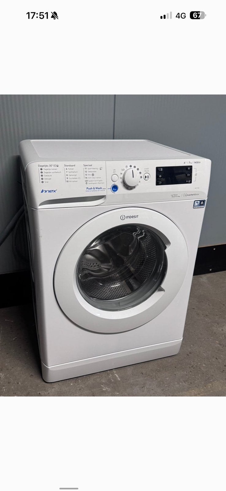 INDESIT 7KG Wasmachine, Ophalen, Zo goed als nieuw, 85 tot 90 cm, 1200 tot 1600 toeren