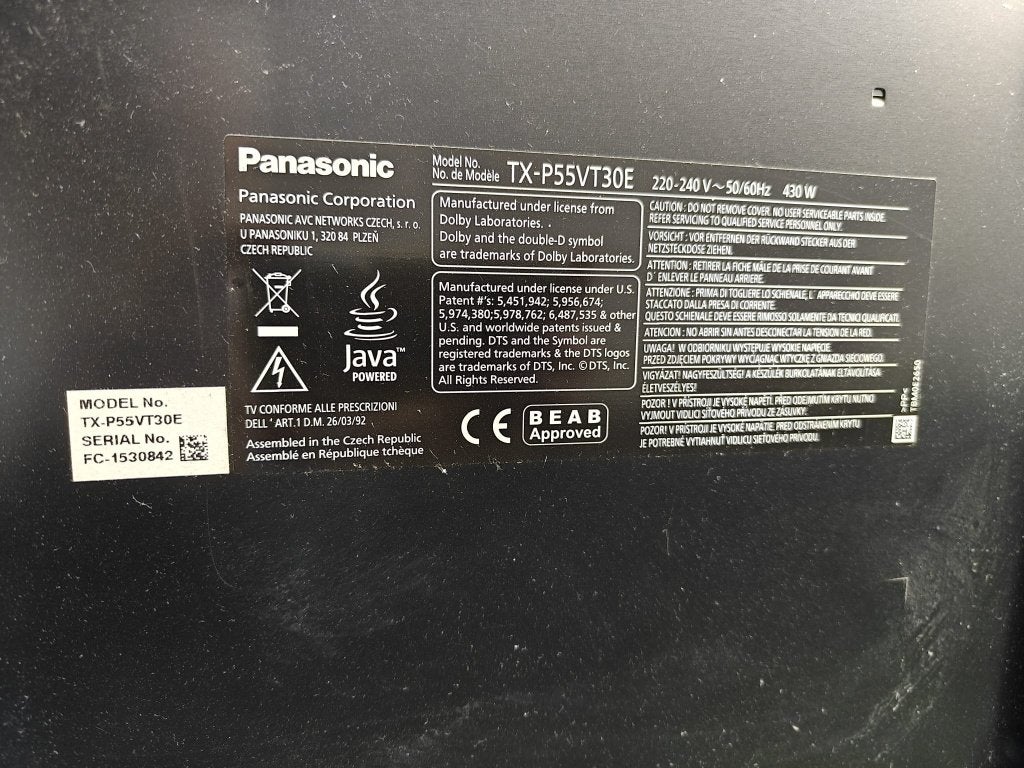 Panasonic plasma Televisie 55 inch, Ophalen, Gebruikt, Panasonic, 50 Hz