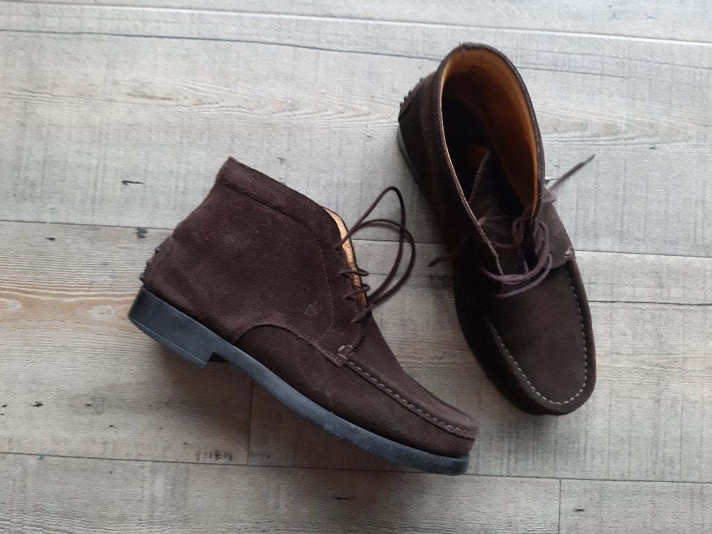 bruine suede enkelhoge schoenen Antonia Paolo maat 39,5, Ophalen, Bruin, Lage of Enkellaarzen, Zo goed als nieuw