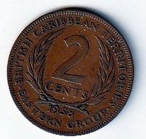 2  cent  1958  East Carribian Territoris. km. 3 ( 0,60 ), Ophalen of Verzenden, Noord-Amerika, Losse munt