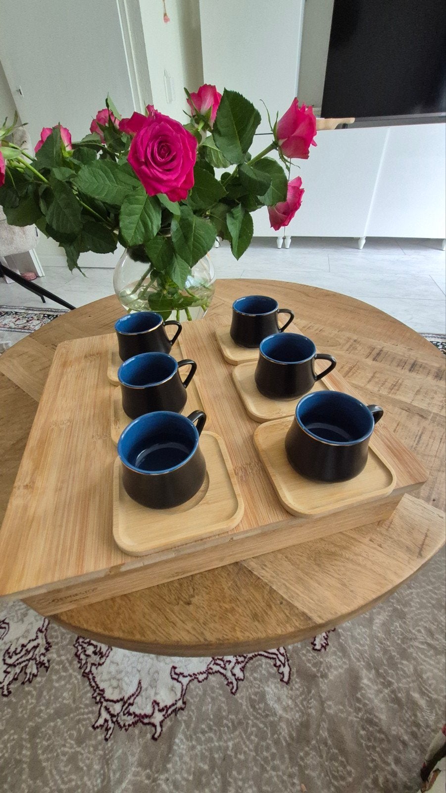 Acar  merk Turkse koffiekopjes met bamboe dienblad, Ophalen