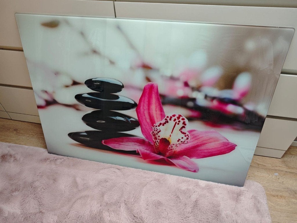 Glazen schilderij 60x90, Ophalen, Glas, Print, Bloemen