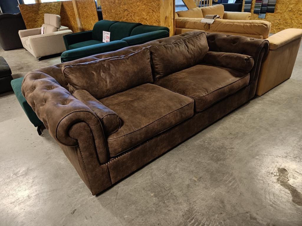 Kingsize bank Oxford 240 cm breed Preston bruin, Ophalen, 100 tot 125 cm, Nieuw, Rechte bank