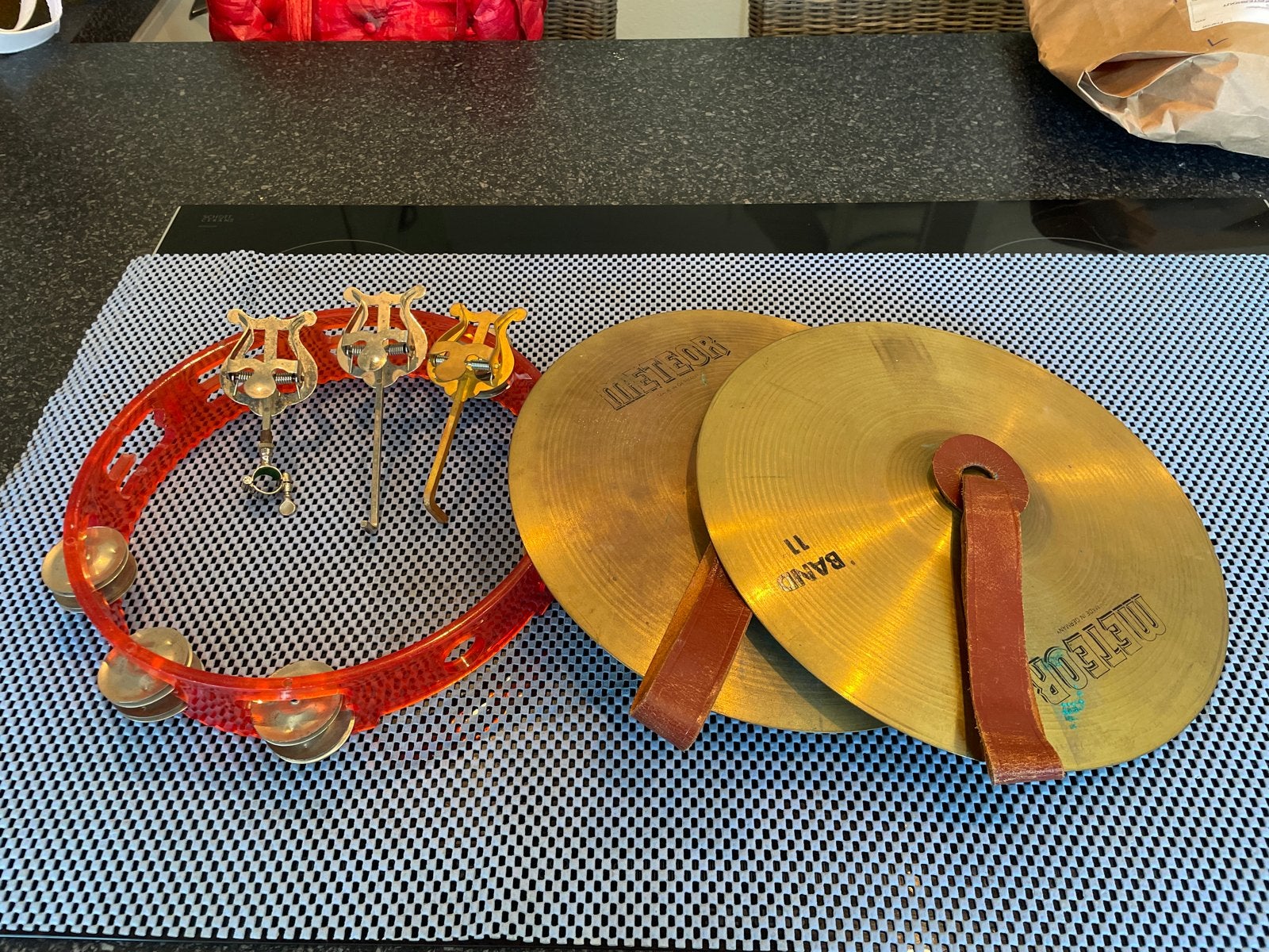 Tambourijn en bekkenset voor percussie, Muziek en Instrumenten, Percussie, Ophalen of Verzenden, Gebruikt, Overige soorten
