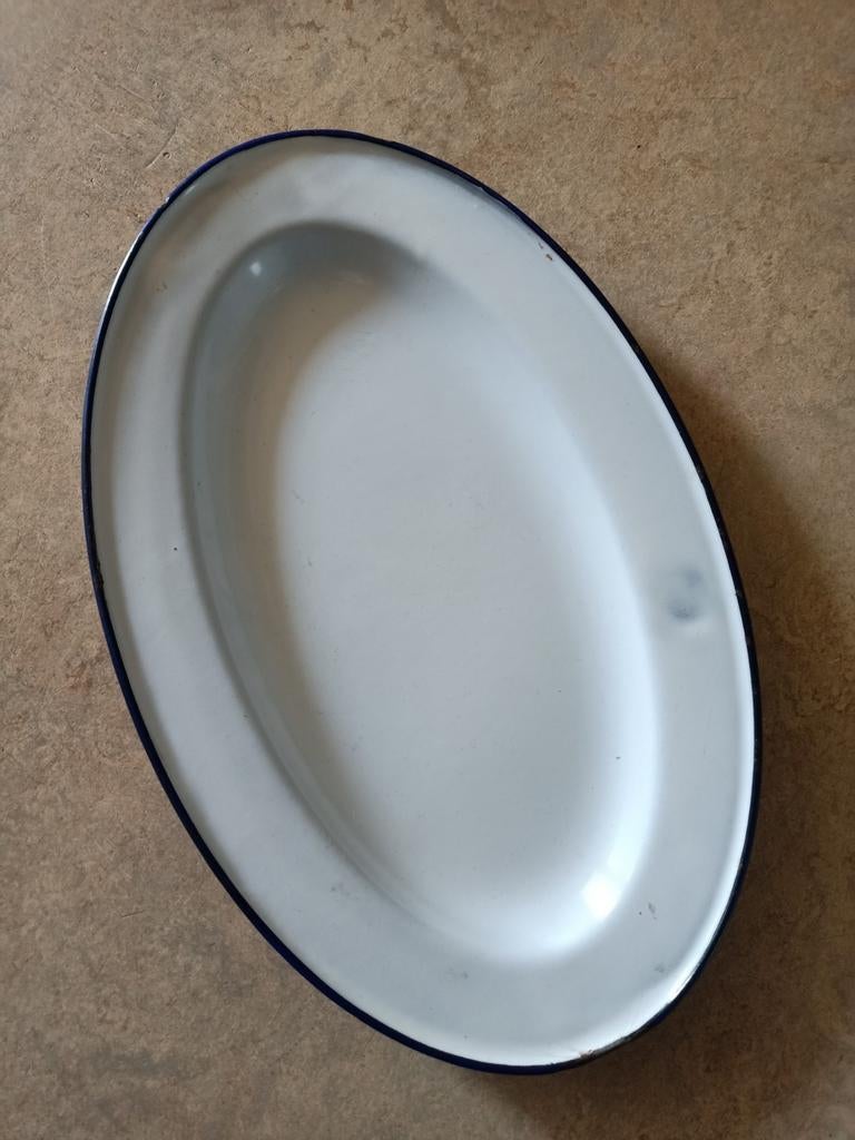 Wit emaille schaaltje met blauwe rand, Antiek en Kunst, Ophalen of Verzenden