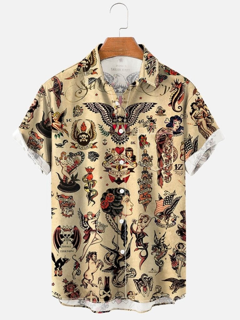 Bold tattoo overhemd (heren mannen schipper tatoeage shirt), Verzenden, Nieuw, Overige kleuren, Overige halswijdtes