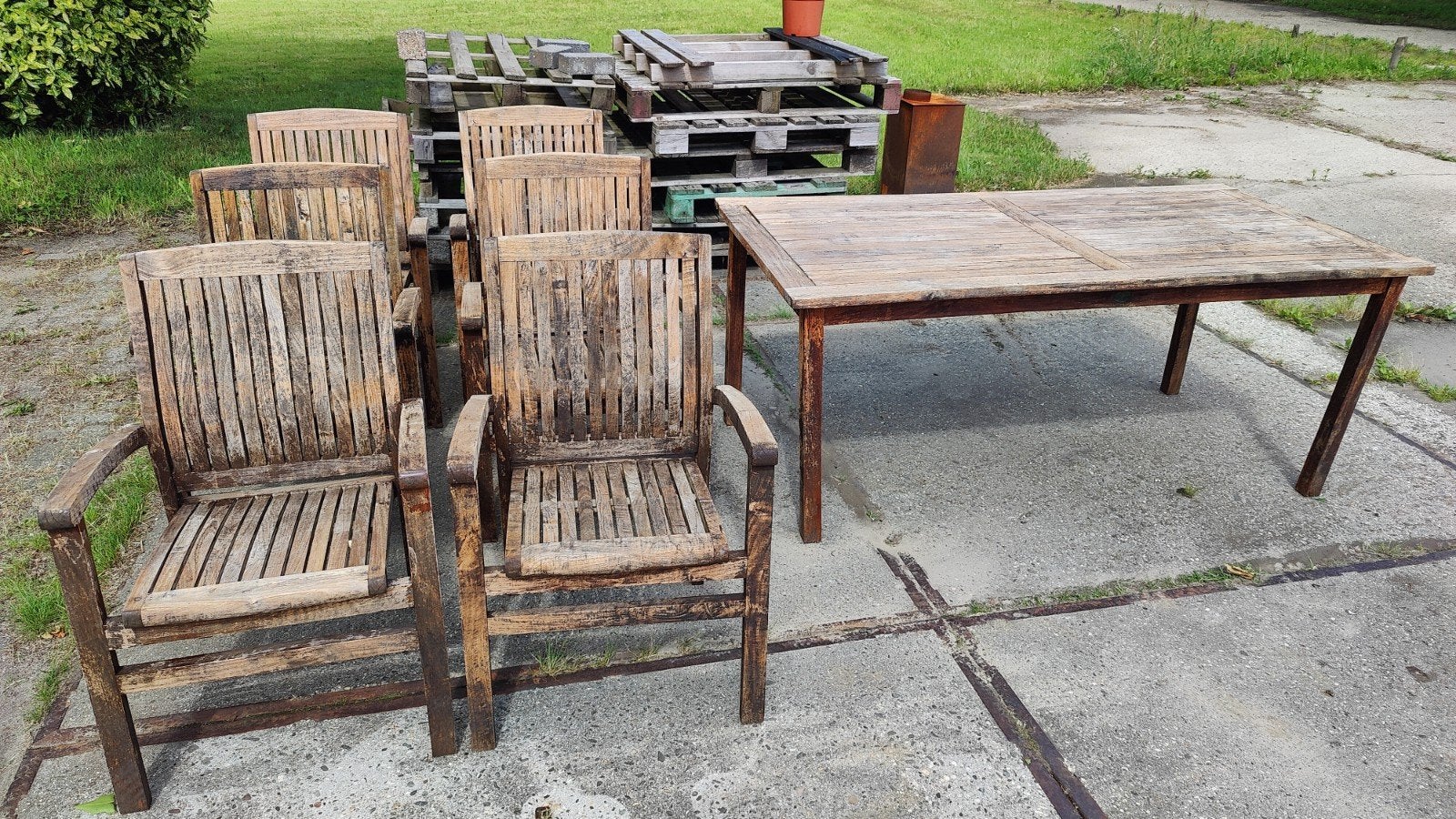 Massief Teak tuinset – Bois Le Duc – tafel met 6 stoelen, Ophalen, 4 zitplaatsen, Gebruikt, Teakhout