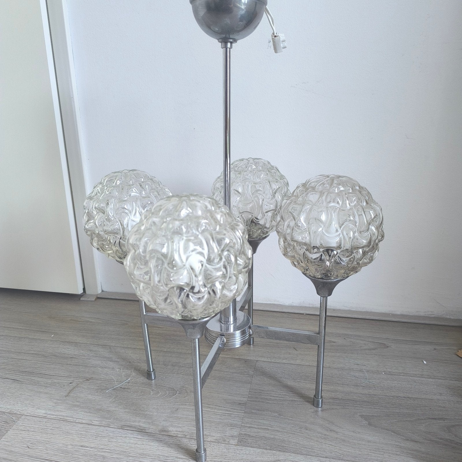 Vintage chroom hanglamp, Huis en Inrichting, Lampen | Vloerlampen, Ophalen of Verzenden, Glas, Minder dan 100 cm