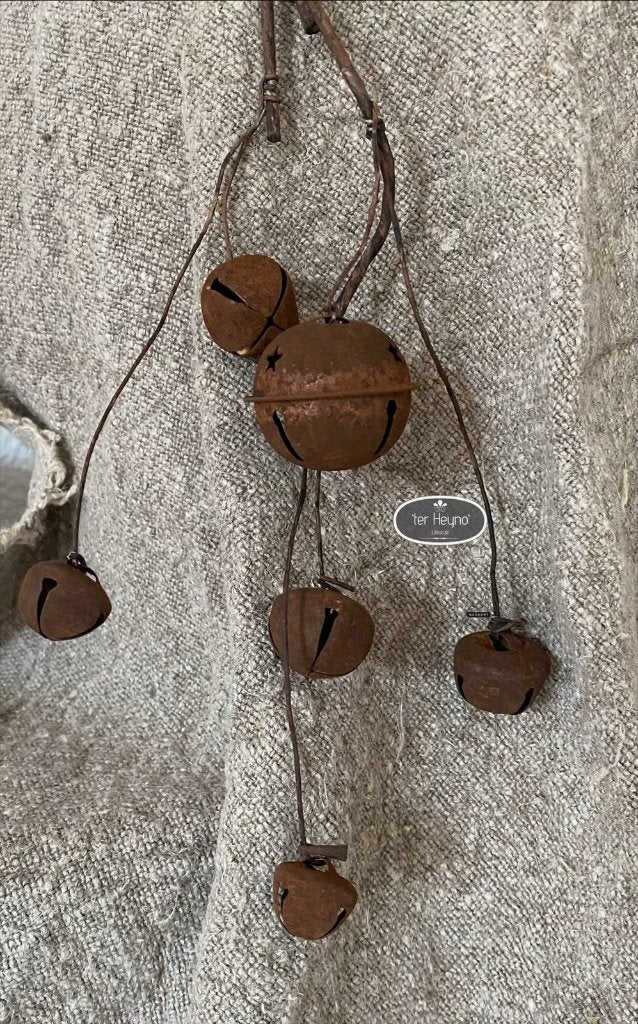 Tak belletjes roest 40 cm kerst bel stoer sober landelijk, Verzenden, Nieuw, Bruin, Metaal