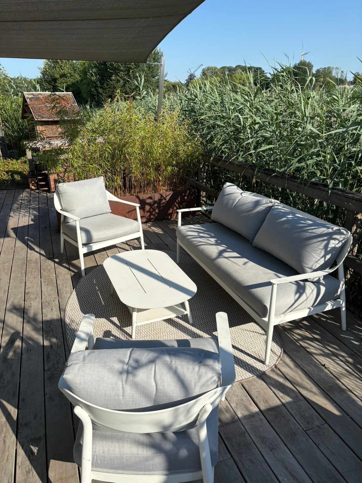 Lanterfant loungeset aluminium wit met grijze kussens, Tuin en Terras, Tuinsets en Loungesets, Ophalen, Zo goed als nieuw, Aluminium