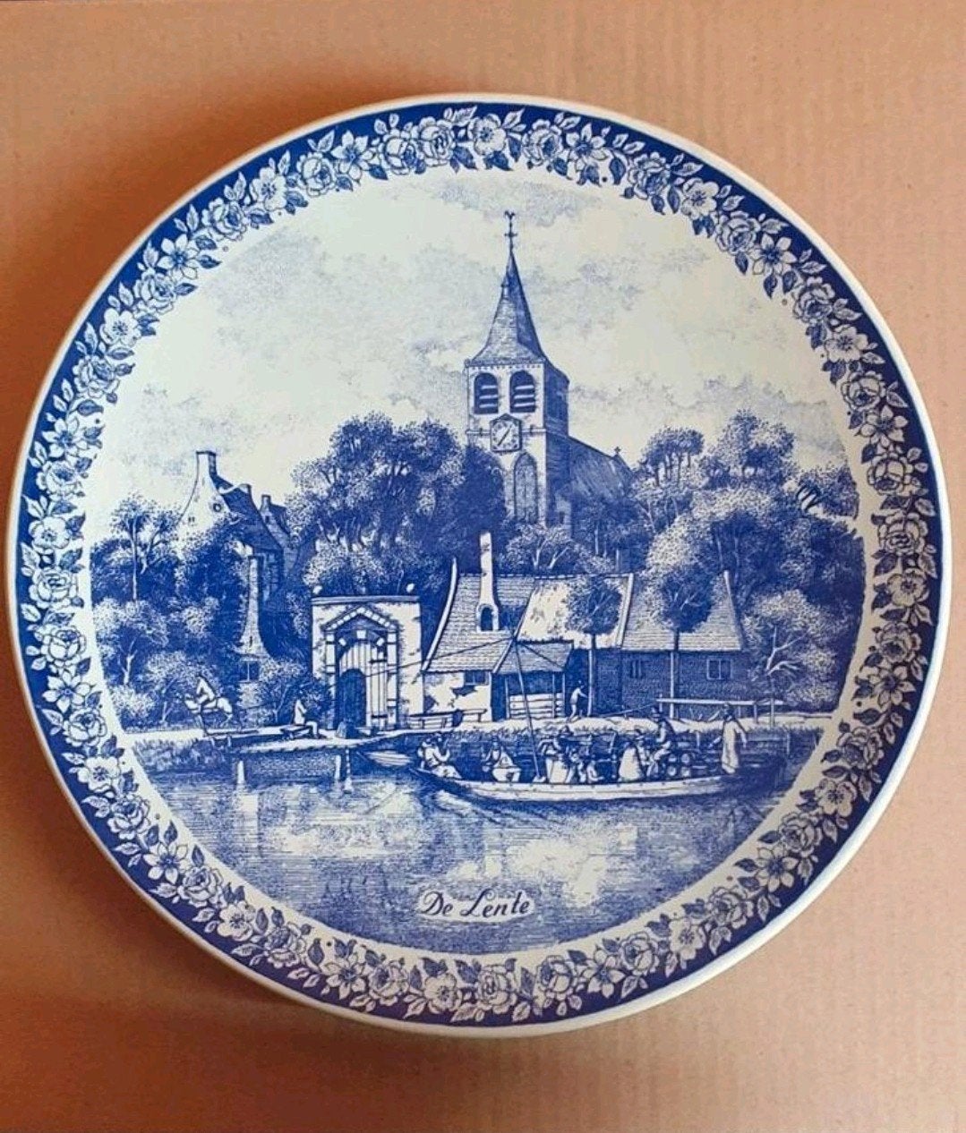 Delftsblauw wandbord (de lente) doorsnee 30cm, Ophalen