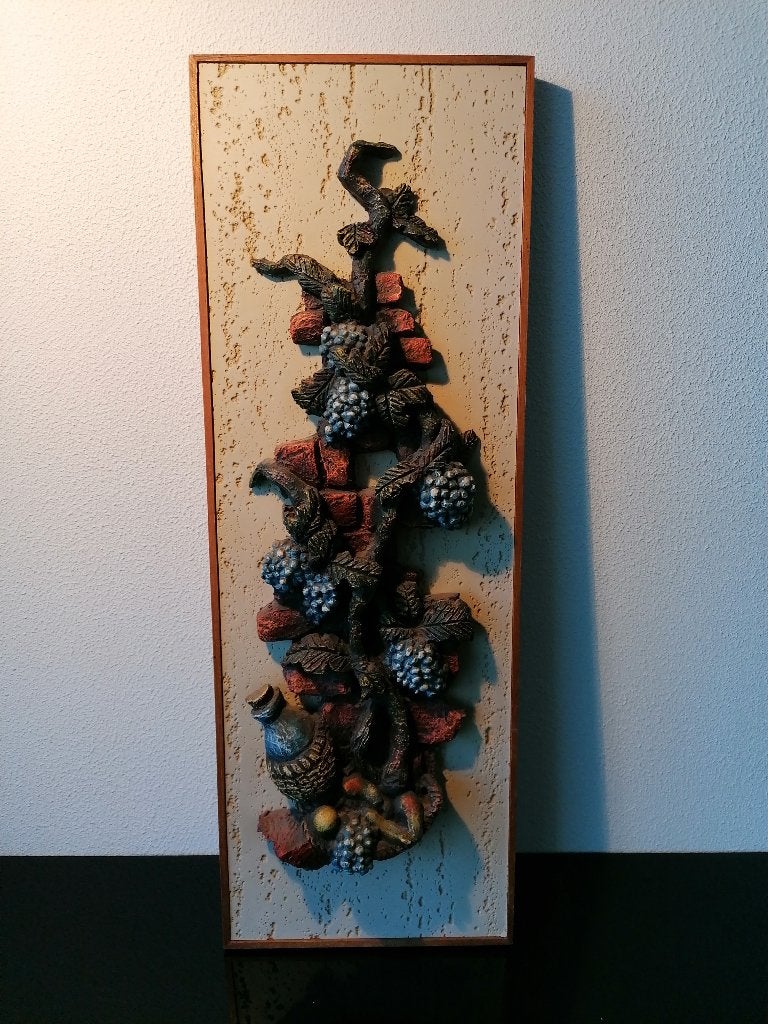Retro Muur Tableau Decoratie Relief Druiven Oogst 1950, Antiek en Kunst, Ophalen of Verzenden