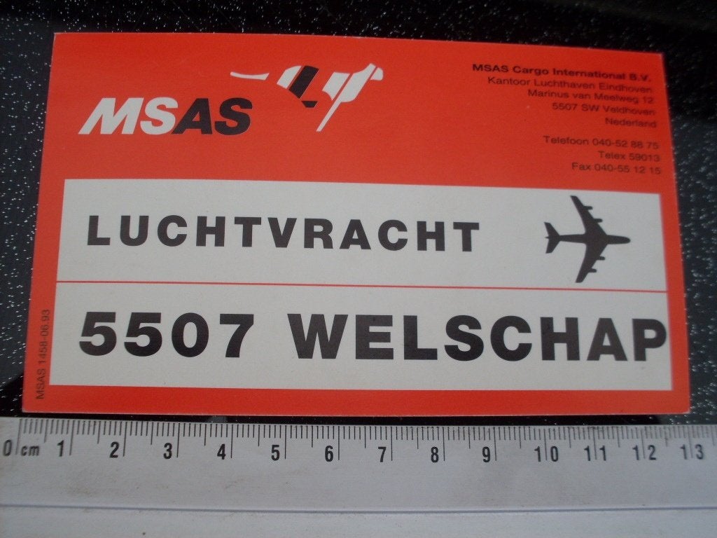 sticker msas crago international luchtvracht welschap logo, Verzenden, Zo goed als nieuw, Bedrijf of Vereniging