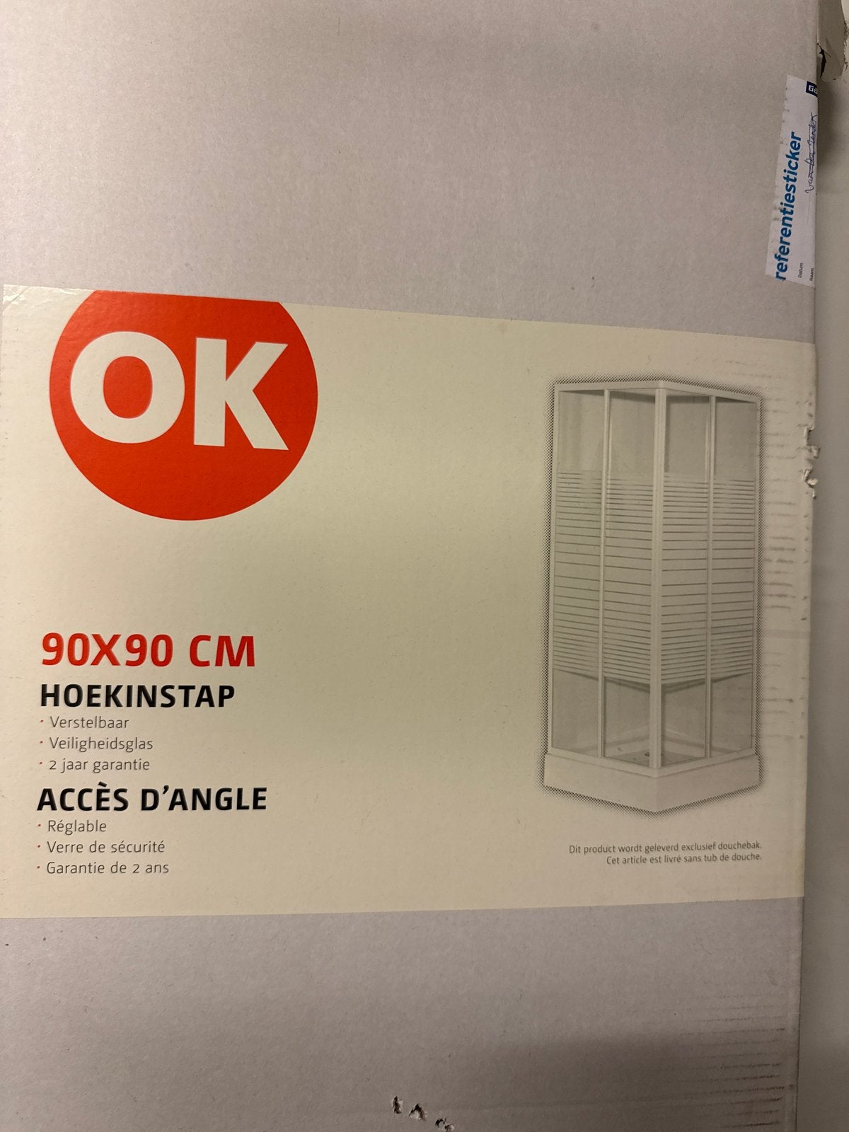 OK Hoekinstap Douchecabine 90x90 cm - Doos beschadigd, Ophalen of Verzenden, Nieuw, Met douche