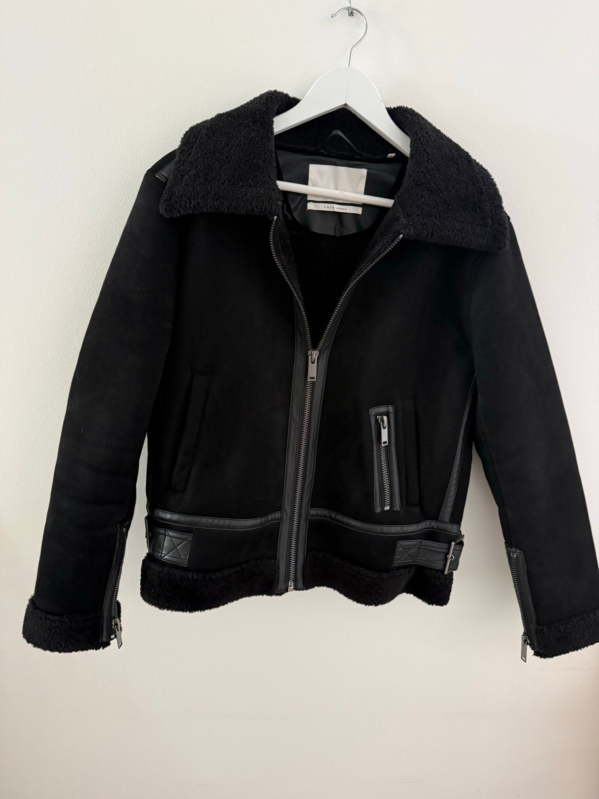 YAYA Women Zwarte Bikerjack met Teddy Voering, Ophalen of Verzenden, Zo goed als nieuw, Maat 36 (S), Zwart