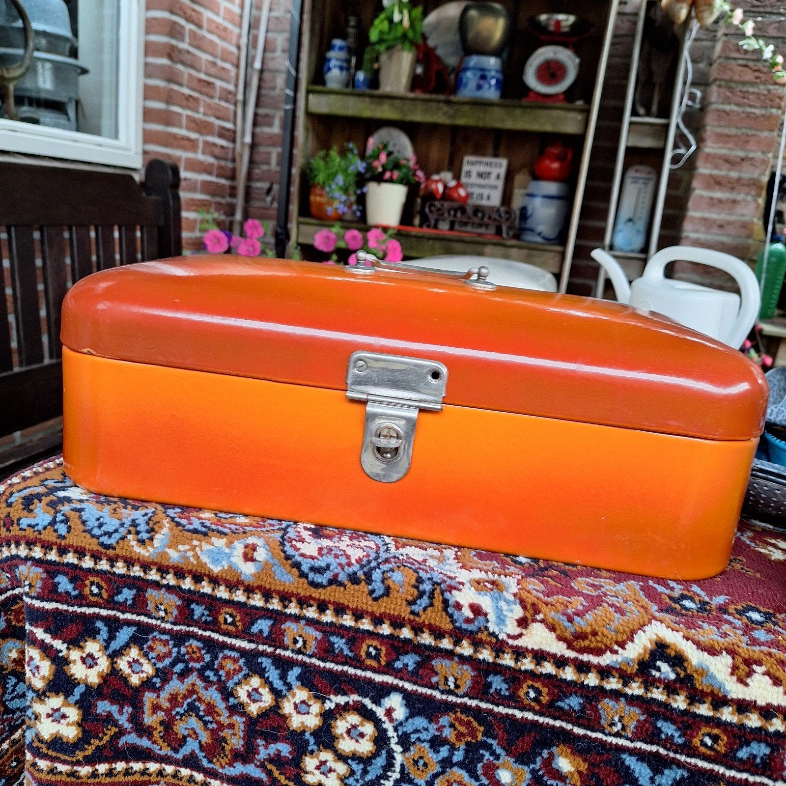 Vintage Oranje Broodtrommel - Emaille, Ophalen of Verzenden