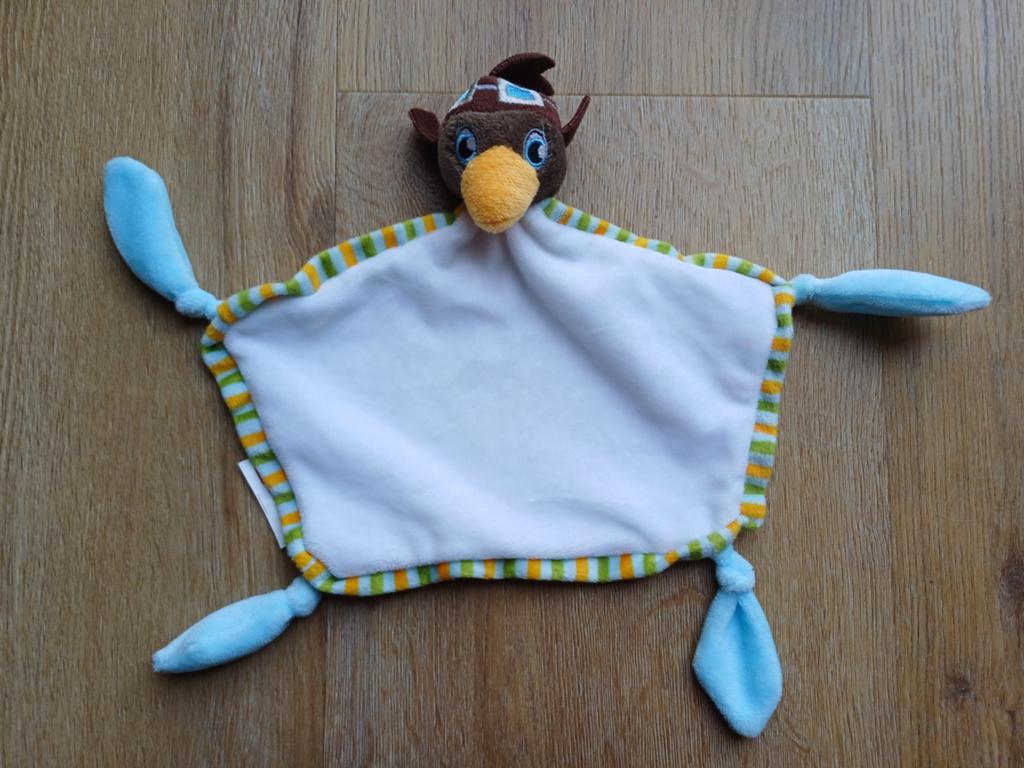 Swiss knuffeldoekje eend piloot wit vogel blauw, Ophalen of Verzenden, Zo goed als nieuw, Eend