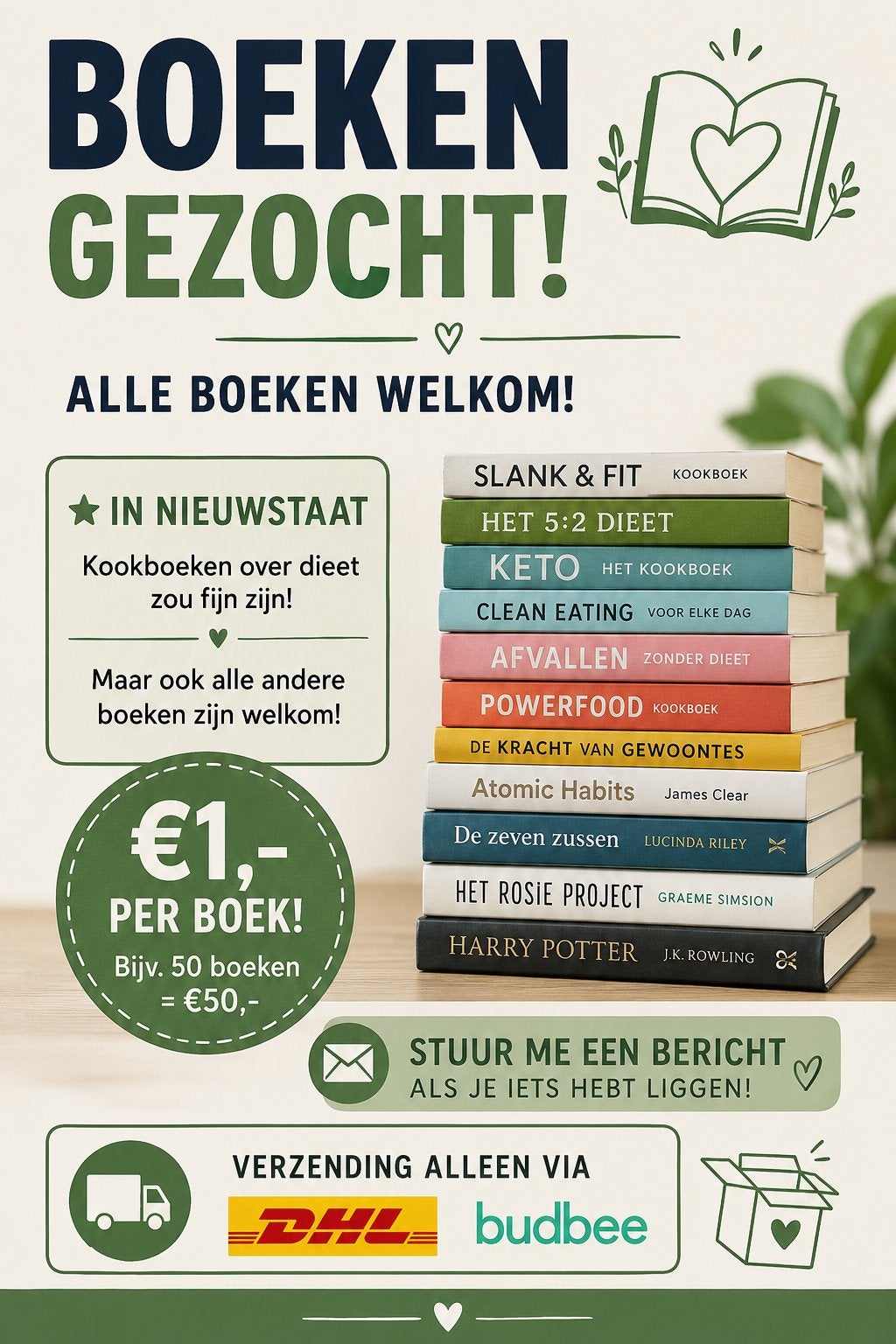 Boeken Gezocht Ik neem ze over 1 euro ps, Ophalen of Verzenden, Zo goed als nieuw