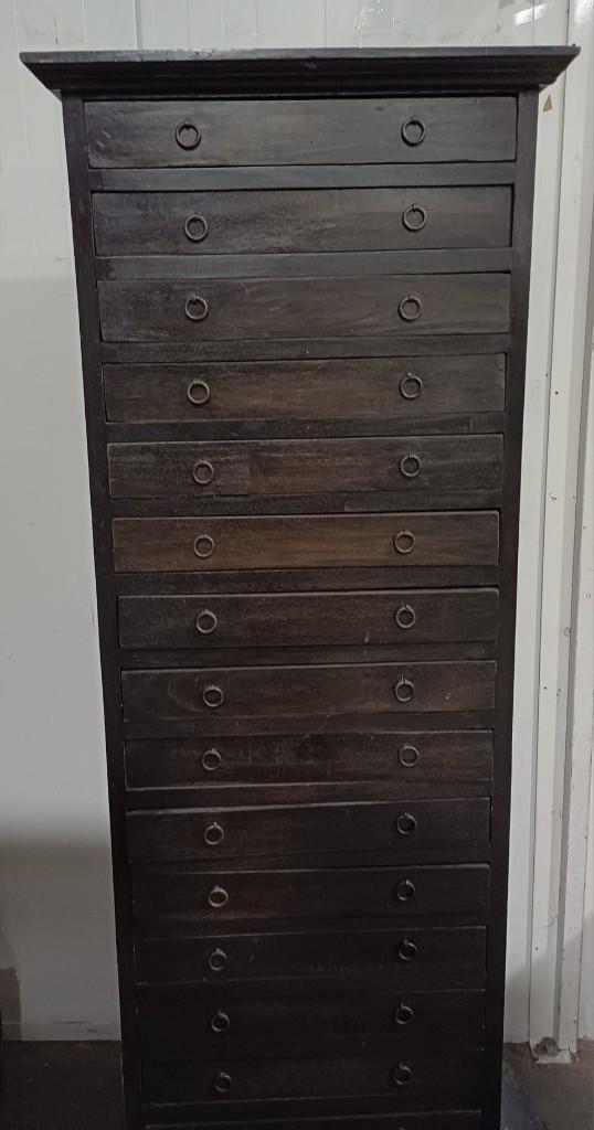 Vintage bruine notaris-/apothekerskast met 15 lades, Antiek en Kunst, Ophalen