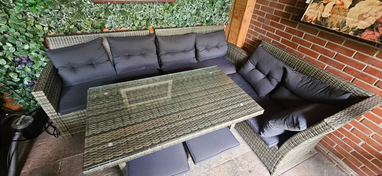 Wicker Loungeset met Tafel en Kussens, Ophalen, 5 zitplaatsen, Gebruikt, Bank
