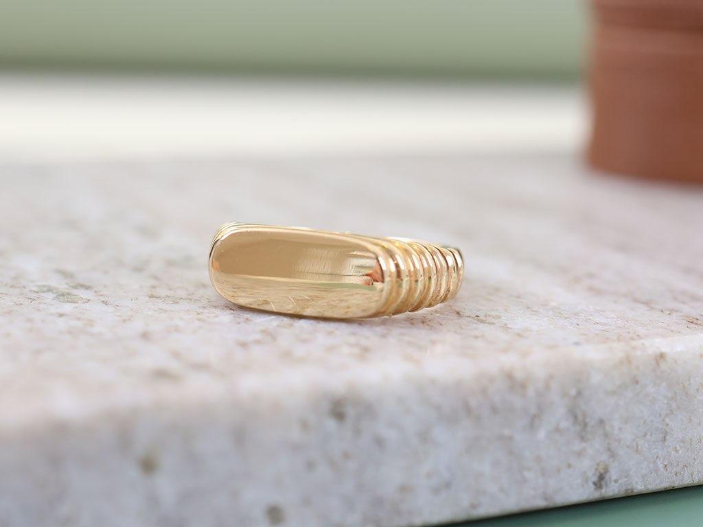 18 Karaat Gouden Heren Zegel Ring Met Relief, 20 of groter, Heer, Ophalen of Verzenden, Zo goed als nieuw