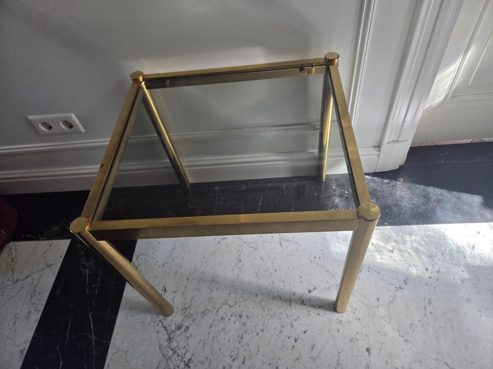 Vintage Messing Salontafel met Glazen Blad, Huis en Inrichting, Ophalen, Minder dan 50 cm, Gebruikt, 50 tot 100 cm