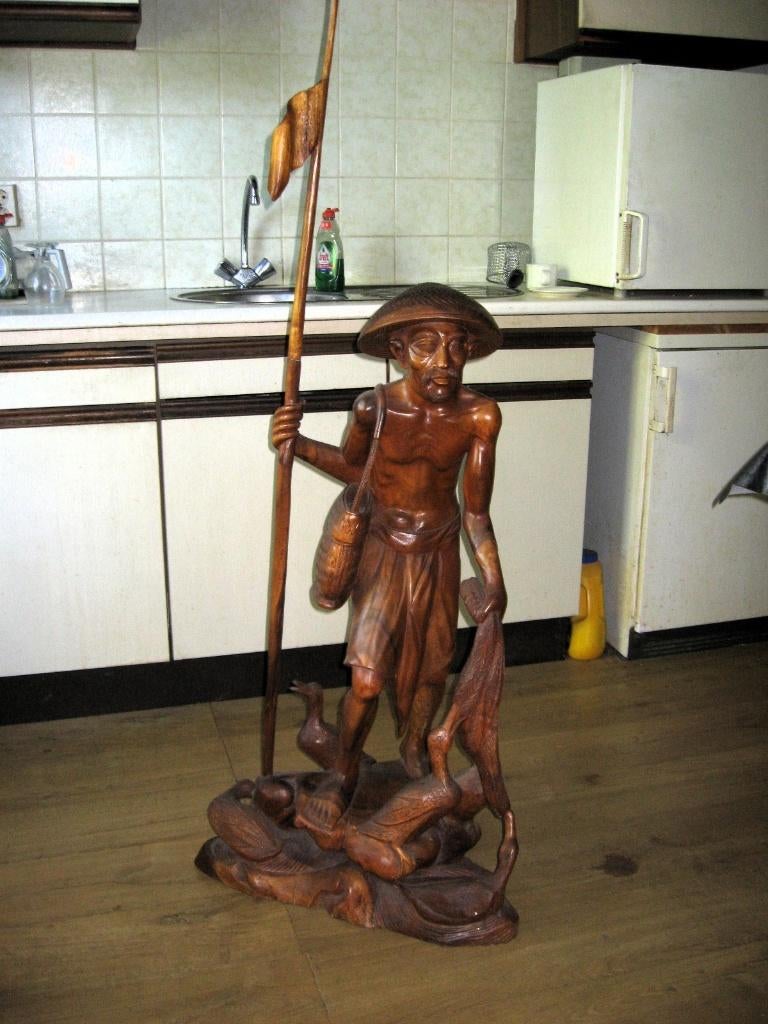 groot Aziatisch houtsnijwerk, Antiek en Kunst, Ophalen, Houtsnijwerk, Handgemaakt, Hout