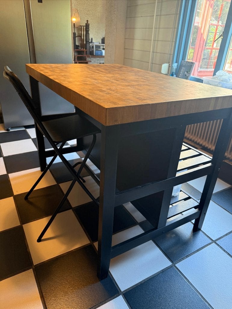 VADHOLMA Keukeneiland, zwart/eiken, 126x79x90 cm, Ophalen, Gebruikt, Zwart, 50 tot 100 cm