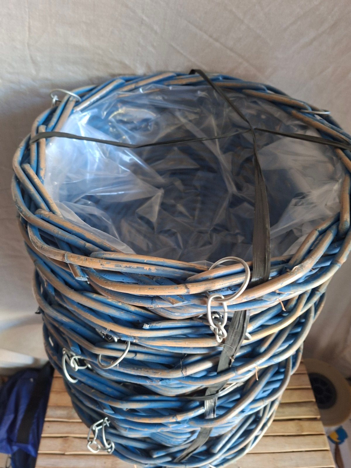 Nieuwe rieten hangmanden - Set van 6 blauwe manden, Mand, Rond, Nieuw, Ophalen of Verzenden