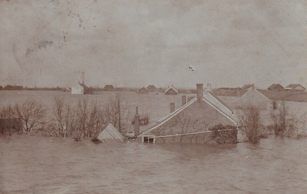 754A fotokaart Ierseke, doorbraak zeedijk Olzendepolder 1906, Ophalen of Verzenden, Voor 1920, Gelopen, Zeeland
