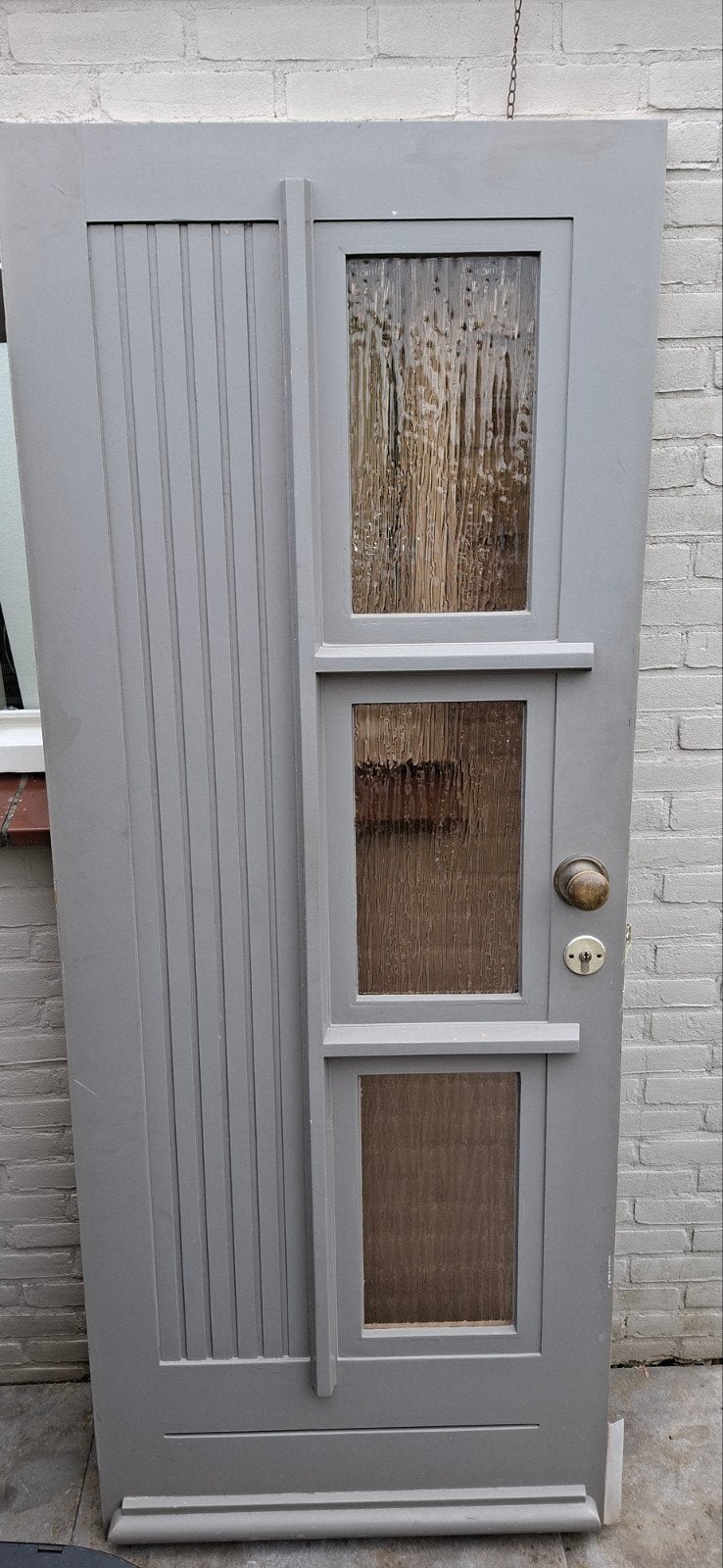 Hardhouten voordeur met glaspanelen, Doe-het-zelf en Verbouw, Deuren en Horren, Ophalen, Gebruikt, 80 tot 100 cm, Minder dan 200 cm