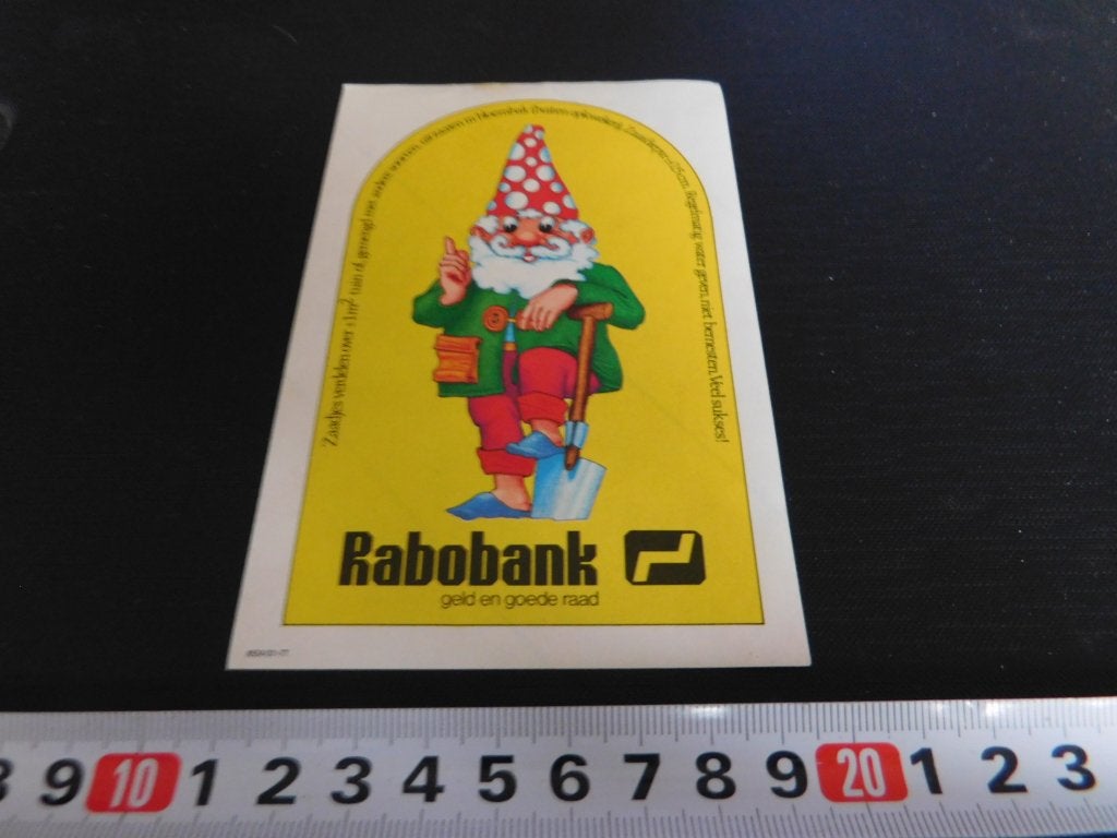 sticker RABOBANK strp Kabouter Boer Geel *, Verzamelen, Stickers, Ophalen, Zo goed als nieuw