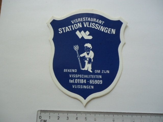 sticker oud Station Vlissingen restaurant retro horeca vis, Ophalen of Verzenden, Zo goed als nieuw, Bedrijf of Vereniging
