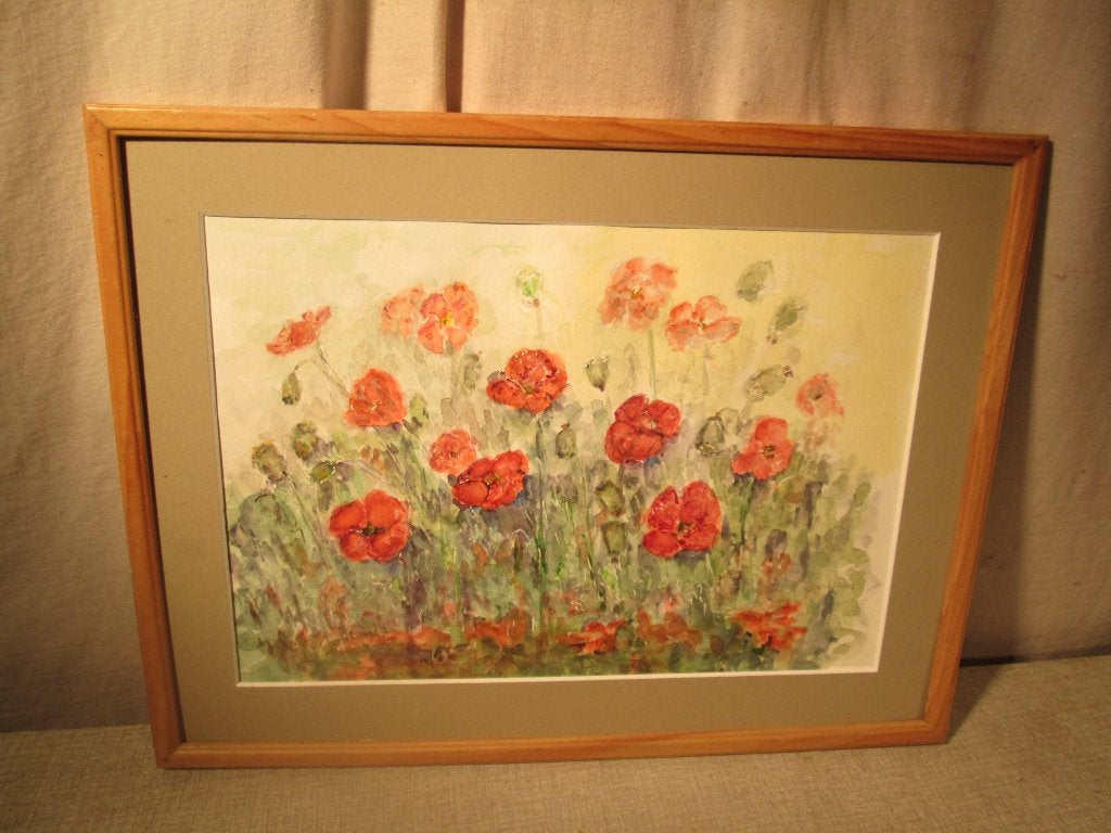 Mooi Geschilderd Aquarel - Bloemenveld - M Goosens, Antiek en Kunst, Ophalen of Verzenden
