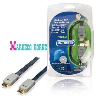 HDMI kabel 4K, High Speed,5 meter plat, 24K verguld, copper, Audio, Tv en Foto, Bandridge, Nieuw, 5 tot 10 meter, Info@marbeco.nl