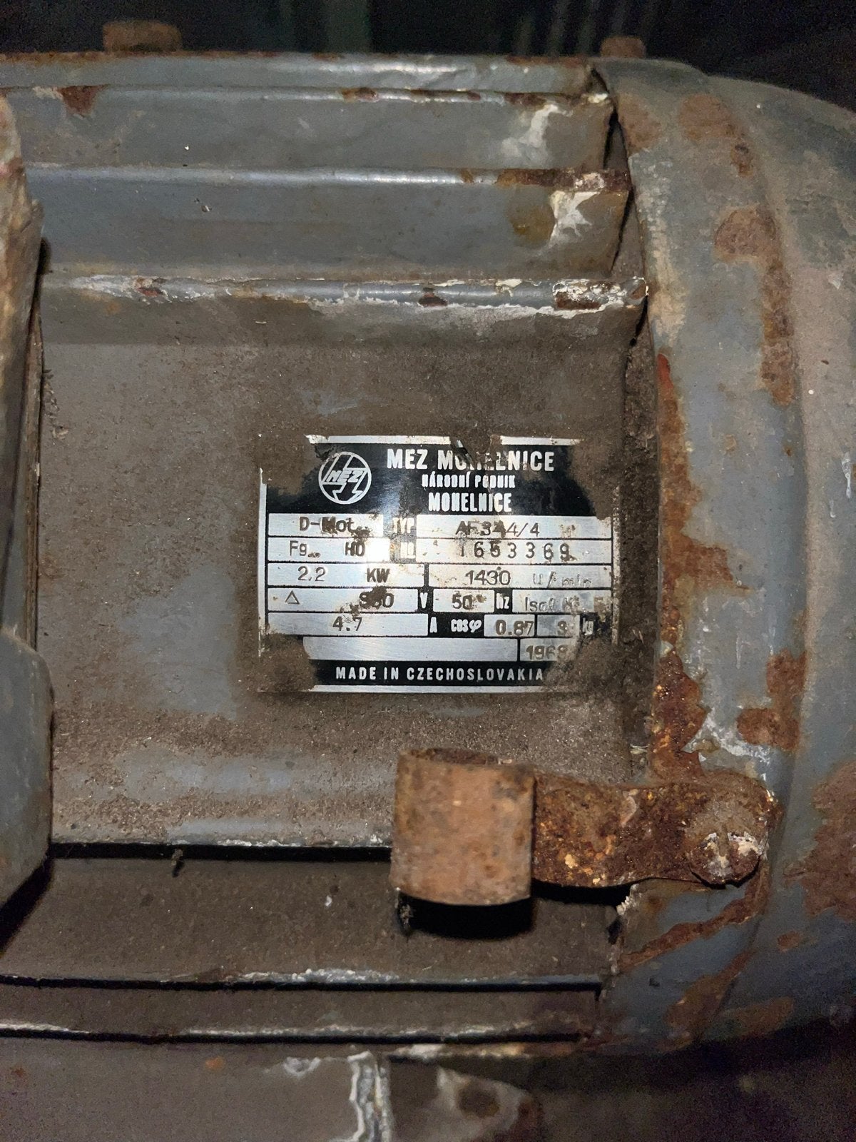 MEZ Mohelnice D-Motor 2.2 kW, 1430 rpm, uit 1989, Ophalen of Verzenden, Gebruikt, Elektromotor, 1400 tot 1800 rpm
