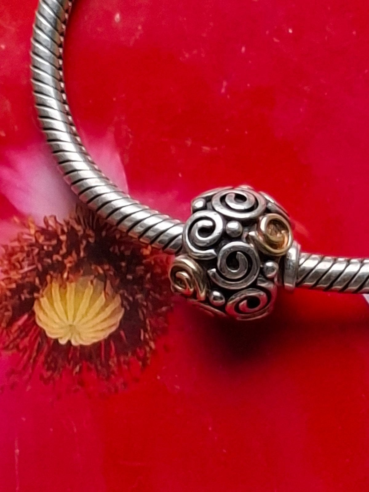 Pandora zilver met GOUD .COLLECTORS ITEM, Sieraden, Tassen en Uiterlijk, Pandora, Ophalen of Verzenden, Zo goed als nieuw, 1 bedel
