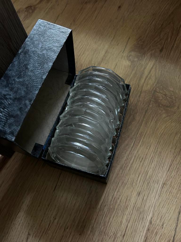 Set van glazen onderzetters, Ophalen, Zo goed als nieuw, Glas of Kopje