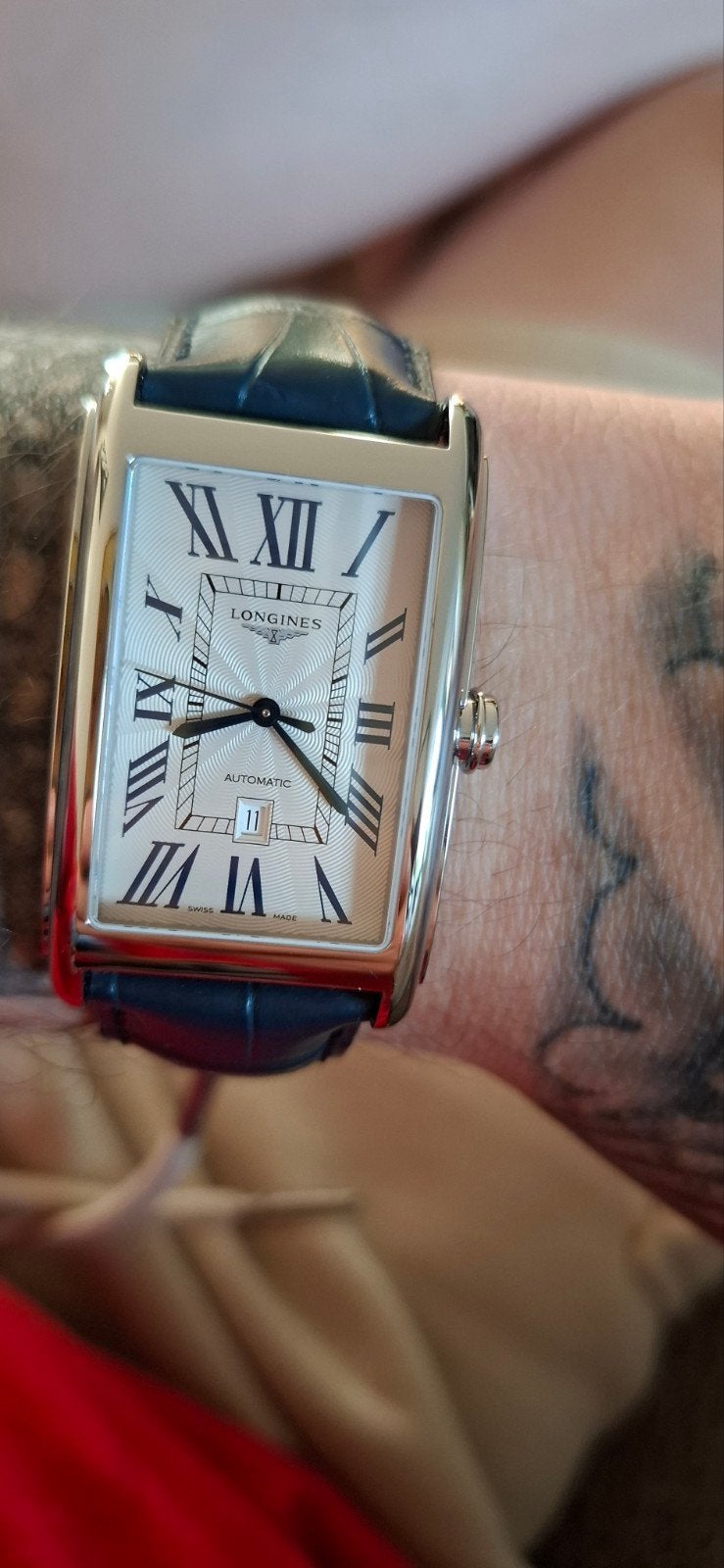 Longines Dolce Vita Automaat. 47mm, Leer, Staal, Polshorloge, Zo goed als nieuw