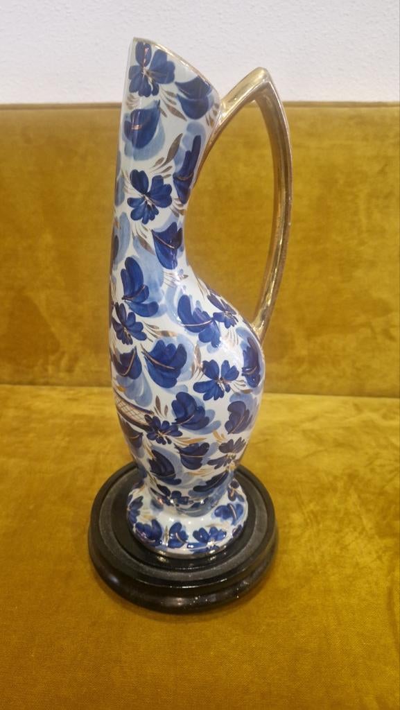 Hubert Bequet Vaas met vogel en bloemmotief blauw, Ophalen of Verzenden