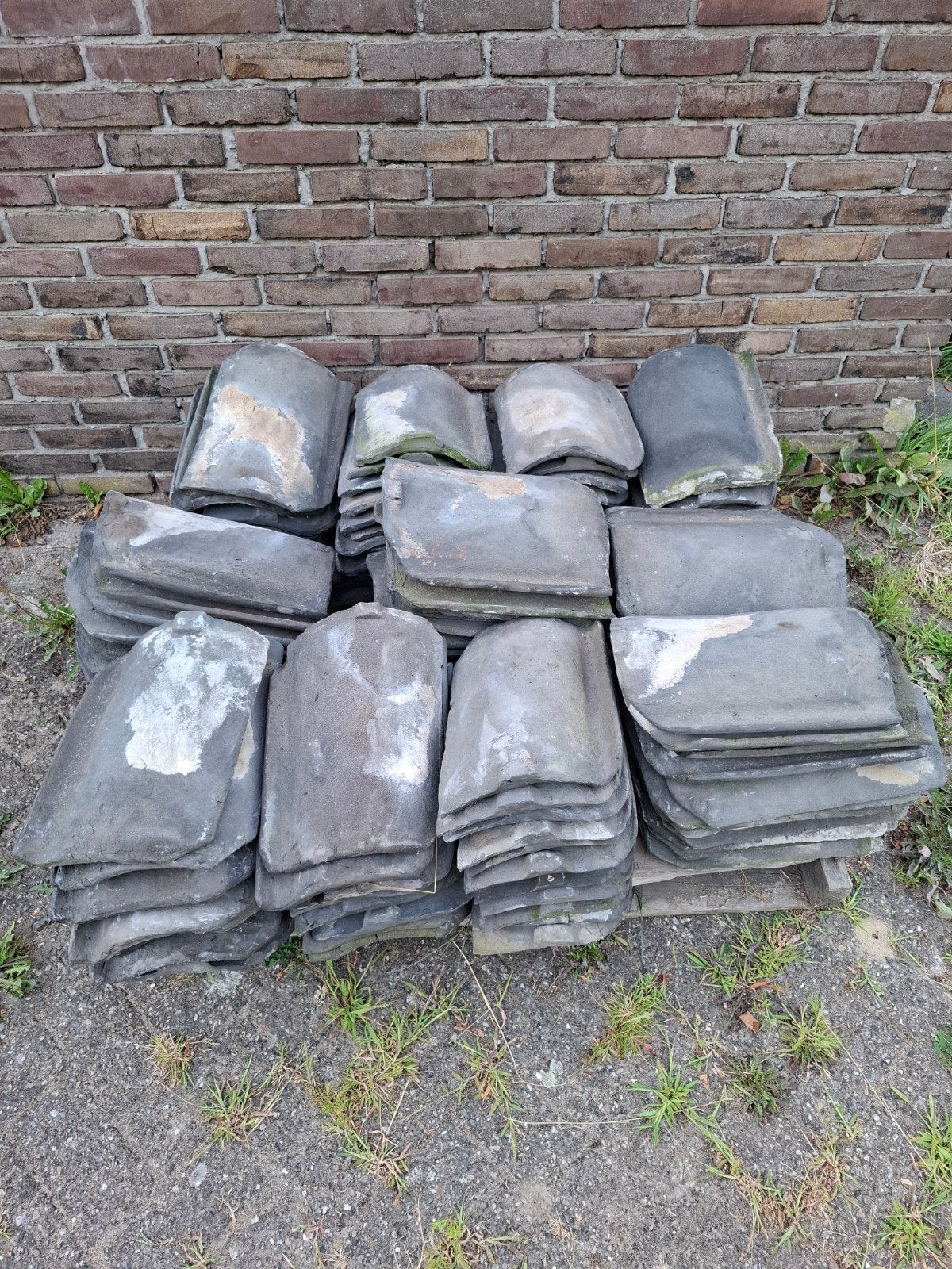 Oude Holle Dakpannen - Blauw Gesmoord, Ophalen, Gebruikt, Steen of Klei, Zwart