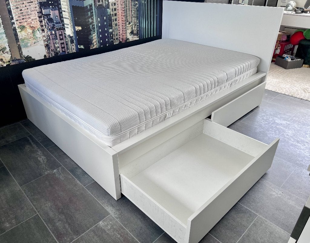 Complete IKEA MALM Bedset (140x200) incl. matras & bodems, Huis en Inrichting, Ophalen, Modern en strak, Wit, Tweepersoons
