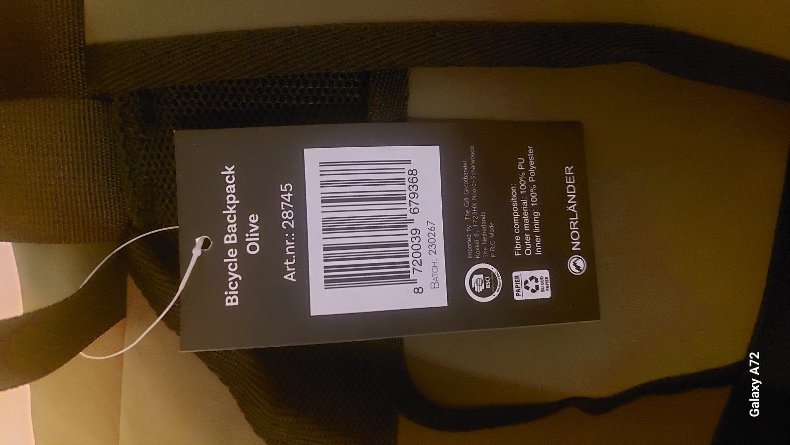 Norländer Fietsrugzak Olijf - Nieuw met labels, Fietsen en Brommers, Ophalen of Verzenden, Nieuw, Norländer