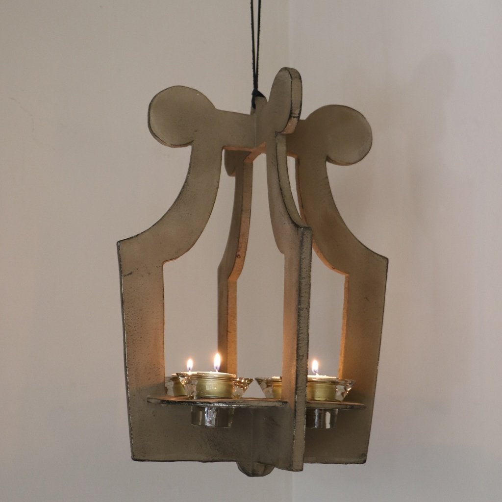 kandelaar met kaarsjes, windlicht, hanglamp, Ophalen, Beige, Zo goed als nieuw, 45 cm