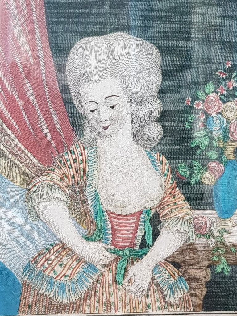 Mooie antieke ingelijste erotische gravure uit Frankrijk., Antiek en Kunst, Kunst | Etsen en Gravures, 1800 - 1899, Portret, Ophalen of Verzenden
